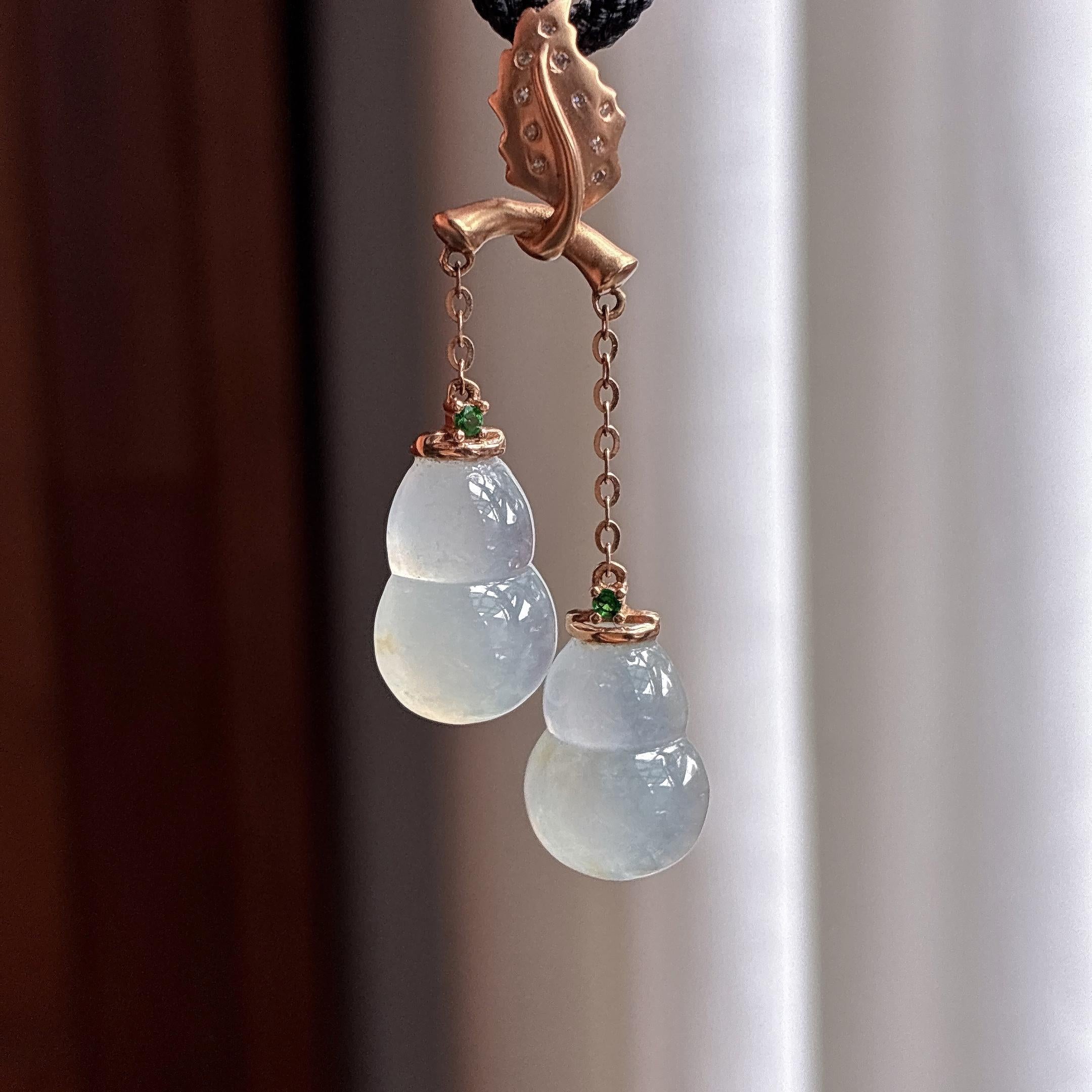 18k金扣头冰种淡底色葫芦挂件 天然缅甸A货翡翠（yc504689）