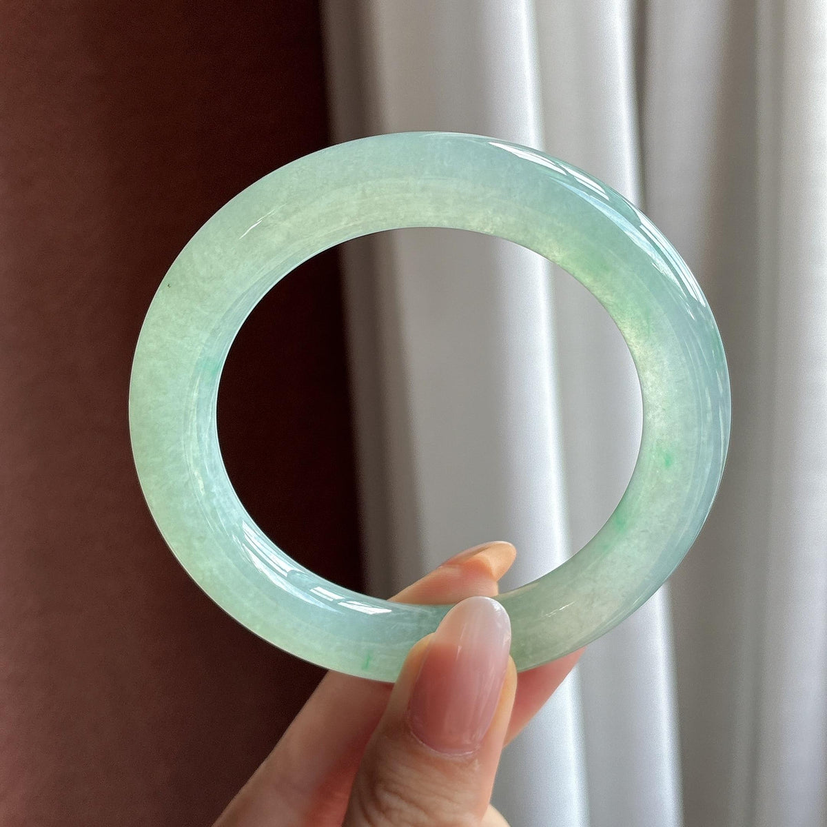 冰种飘绿花圆条手镯 55圈（yc739692）