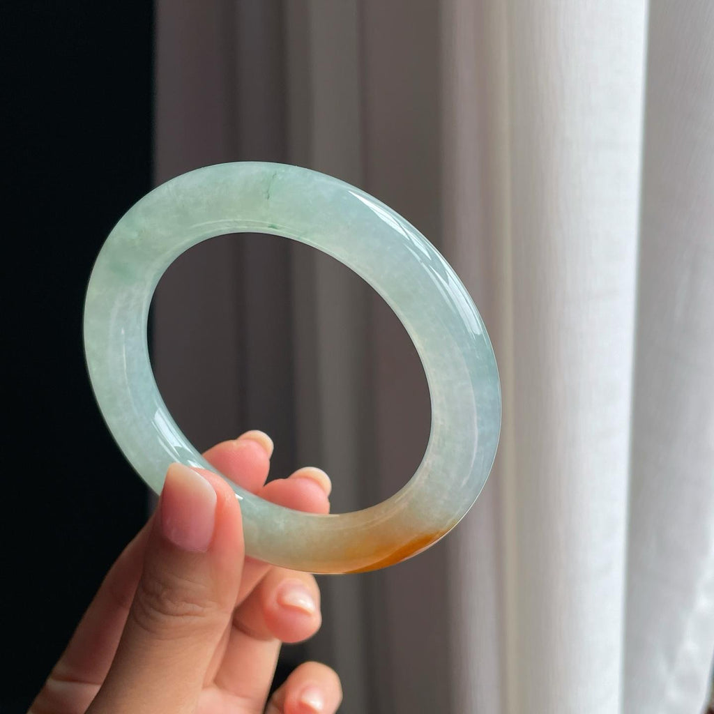 冰种晴底黄翡圆条翡翠手镯（59.5mm）（yc376691）