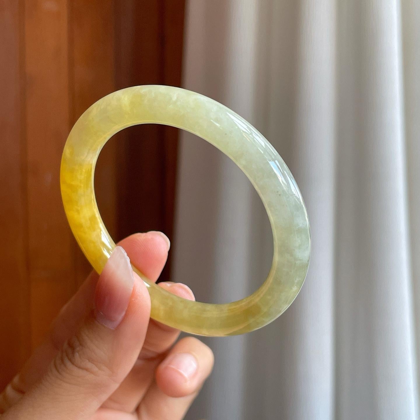 糯冰黄翡翡翠圆条手镯（52mm）（yc312952）