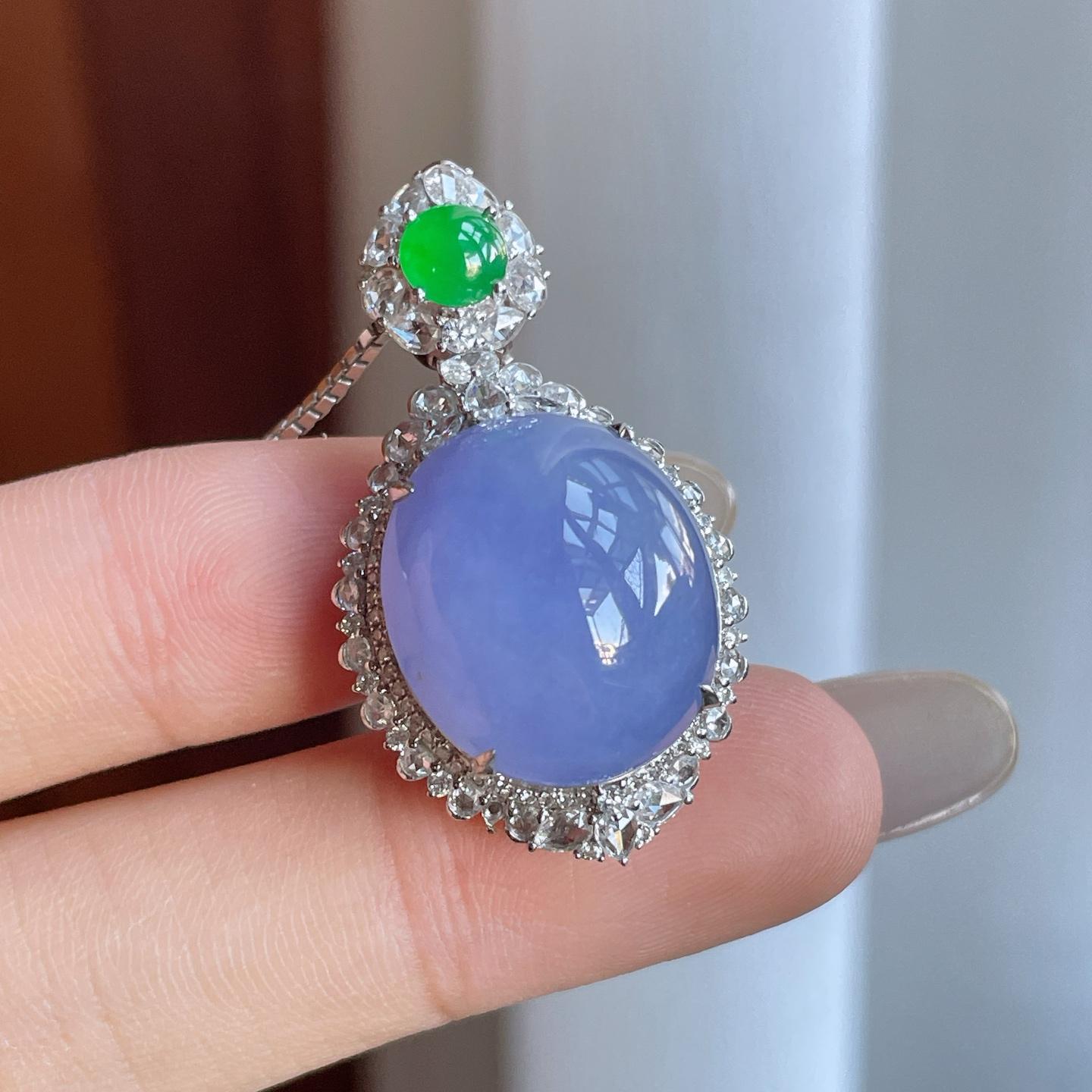 18k金钻镶糯冰紫罗兰翡翠蛋面（yc270317）