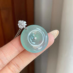 18k金钻镶冰种蓝晴底翡翠平安扣（yc265783）