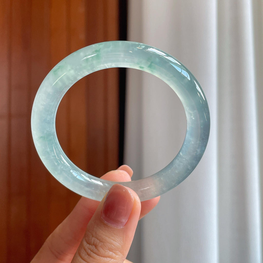冰种飘花翡翠圆条手镯（52mm）（yc284624）