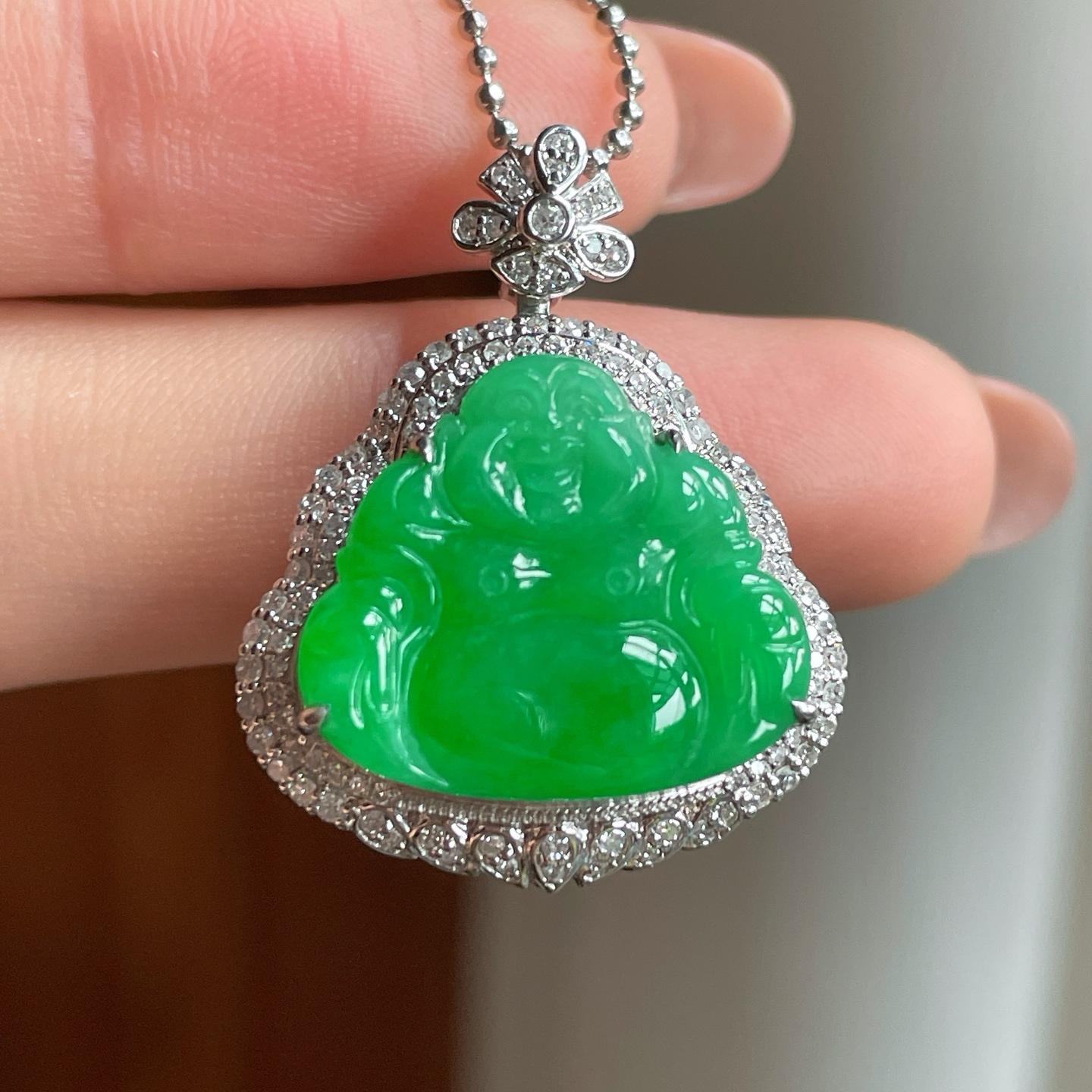 18k金镶糯冰满绿翡翠佛公（yc363630）