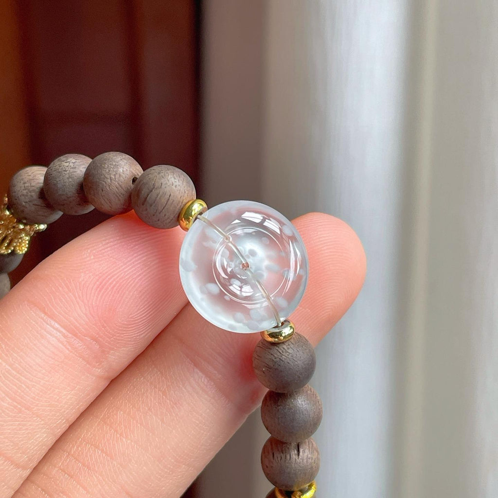 冰玻种雪花棉翡翠平安扣手串（yc248494）