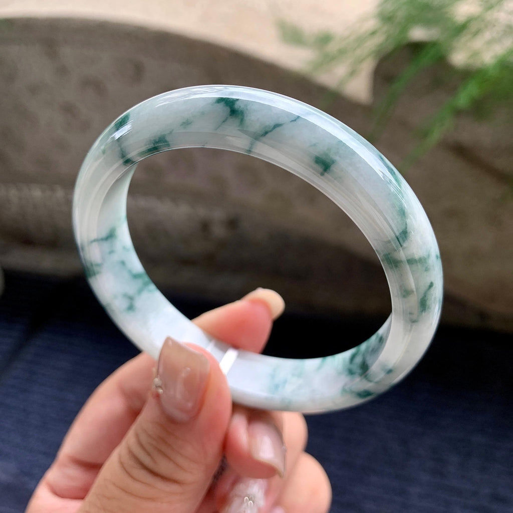 细糯种飘蓝花正圈平安镯 58圈口 天然缅甸A货翡翠（yc464071）