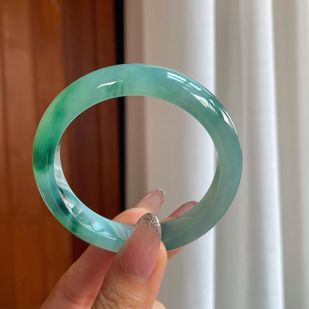 冰种飘花翡翠平安镯（55.2mm）（yc356506）
