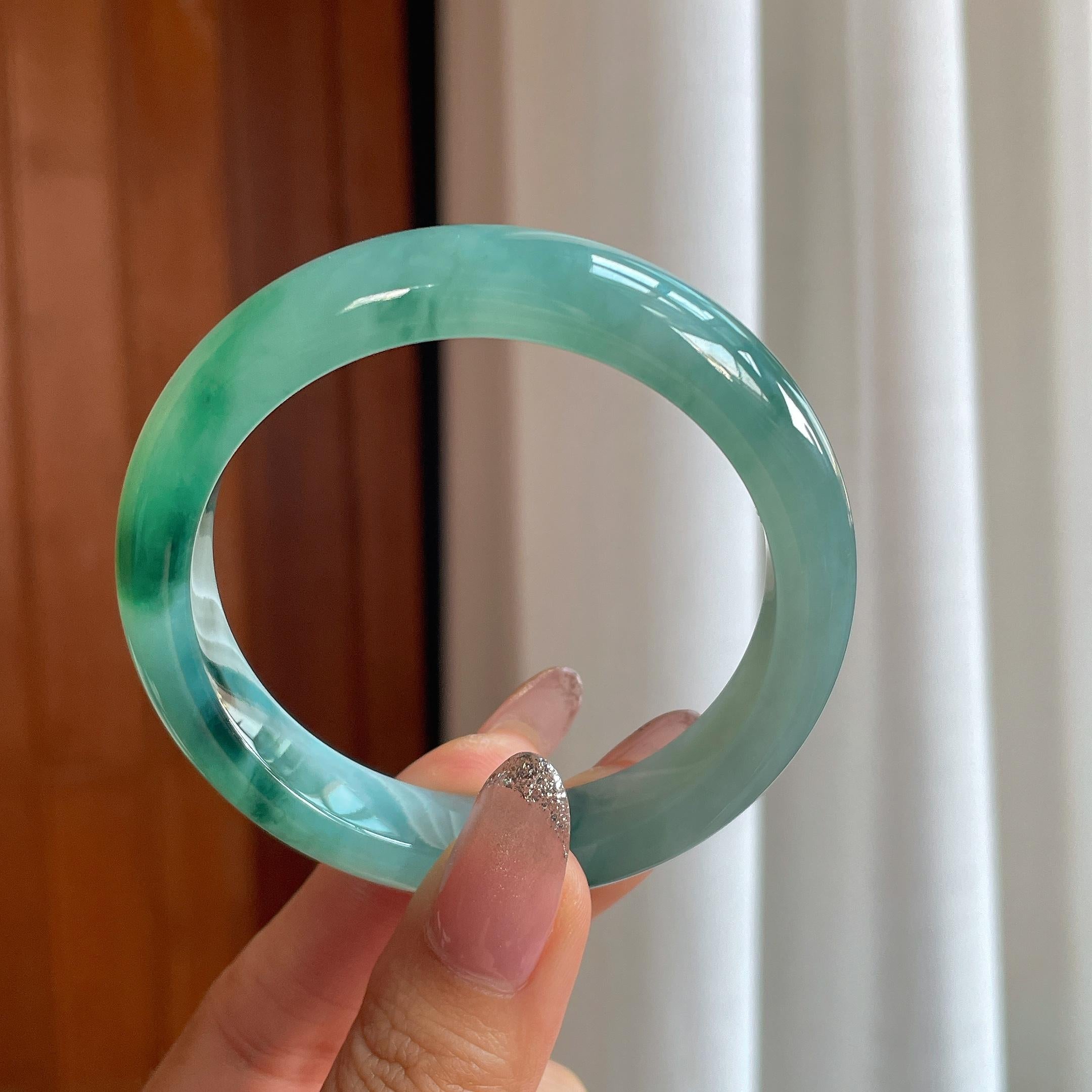 冰种飘花翡翠平安镯（55.2mm）（yc356506）