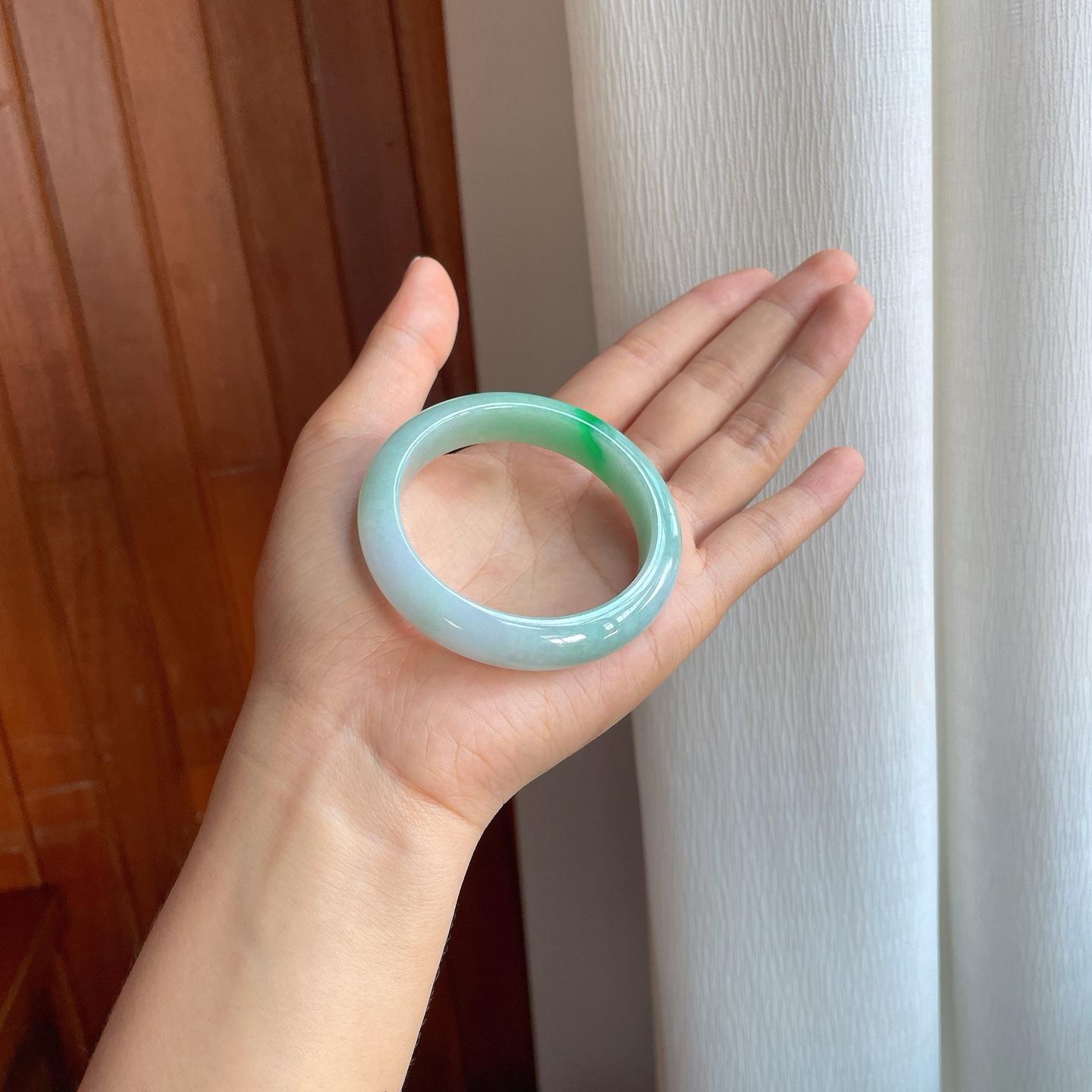 糯冰带色翡翠平安镯（52.8mm)（yc386423）