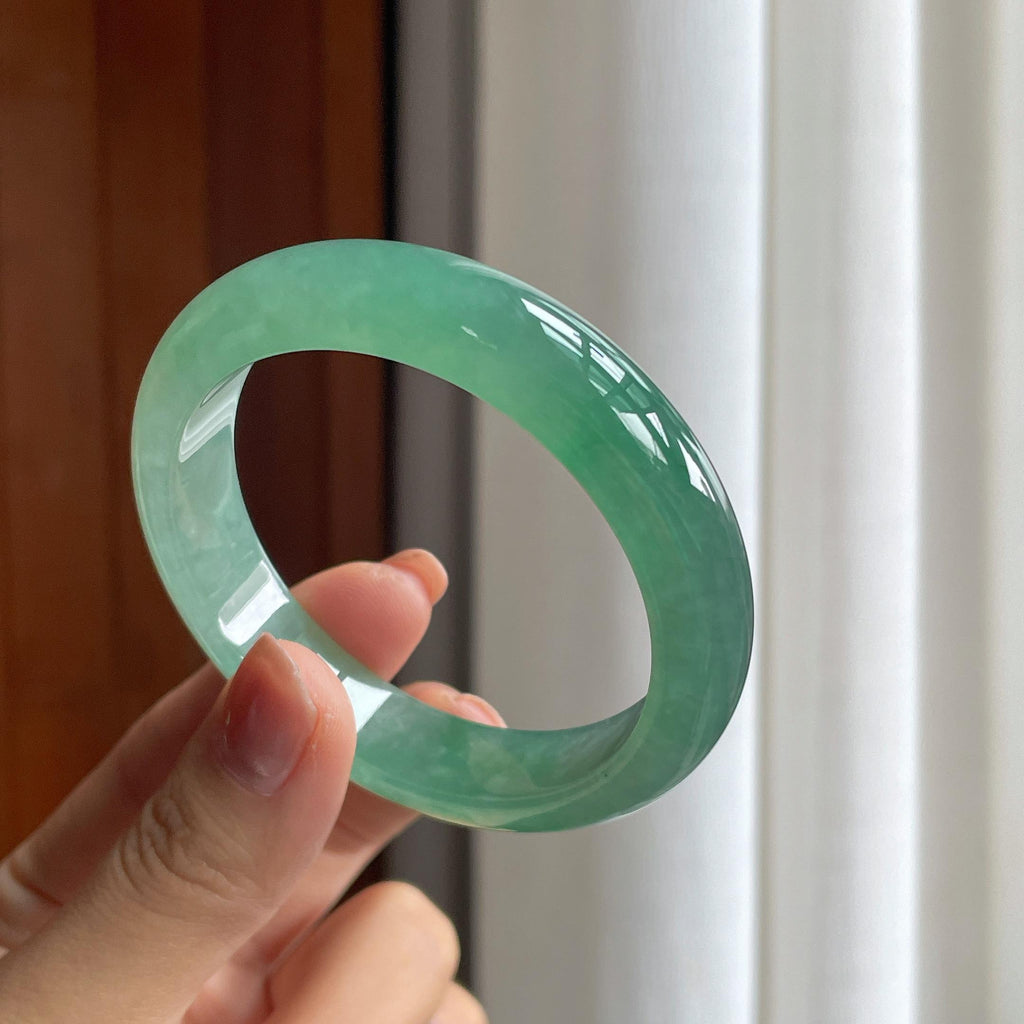 冰种湖水绿翡翠平安镯（54mm）（yc286524）