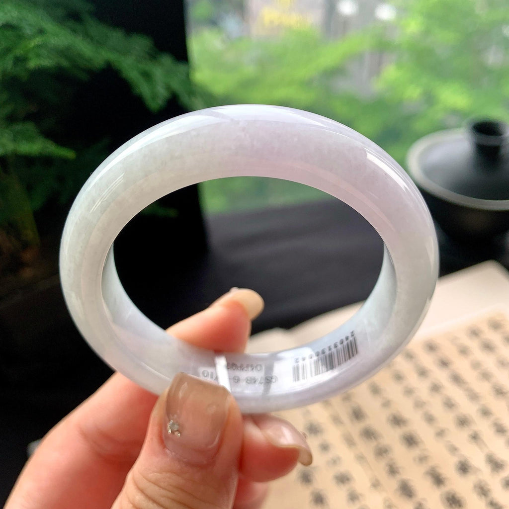 小圈口 细糯种淡紫罗兰正圈平安镯 50.3圈口 天然缅甸A货翡翠（yc473079）