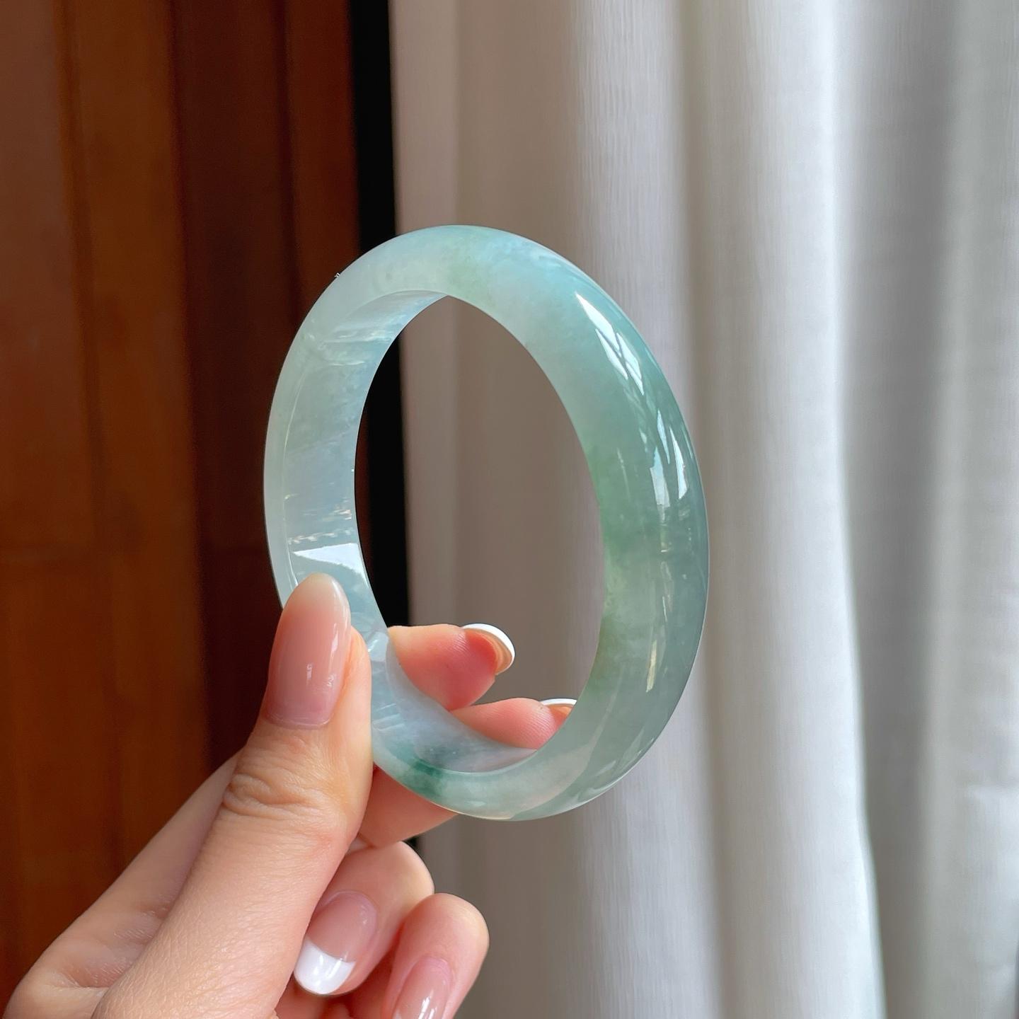 冰种飘花翡翠平安镯（59mm)（yc381394）