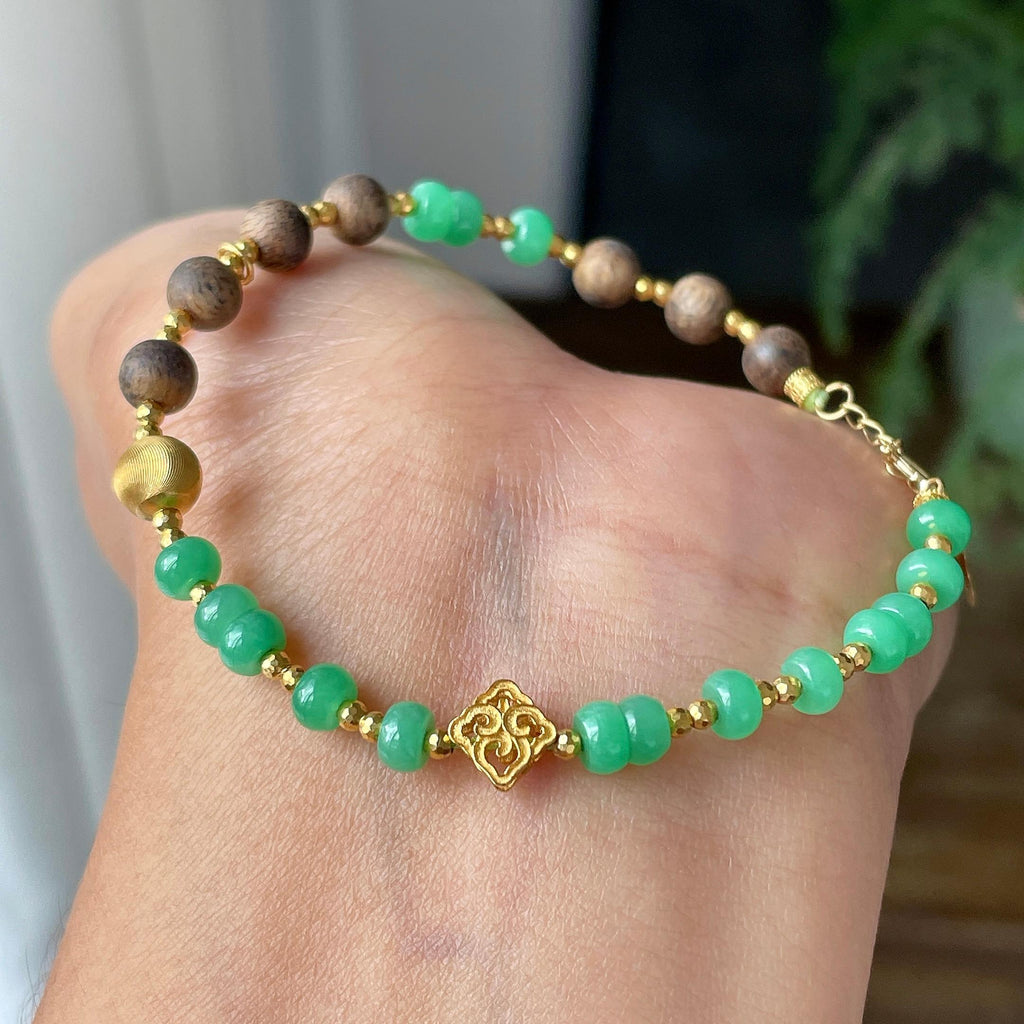 18k金糯冰种满绿珠子手链      天然缅甸A货翡翠（yc427807）