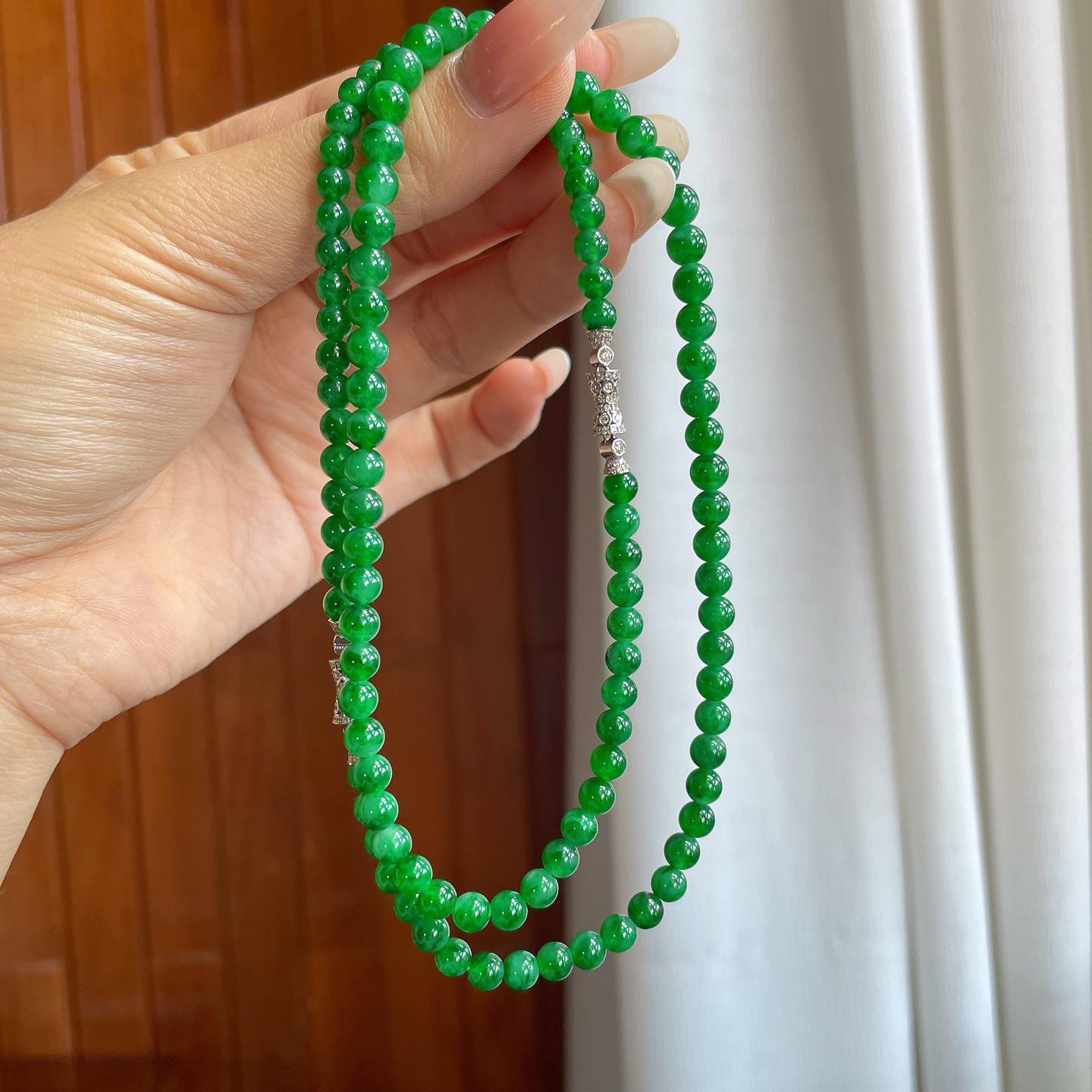 糯冰满绿翡翠珠串项链（yc264165）