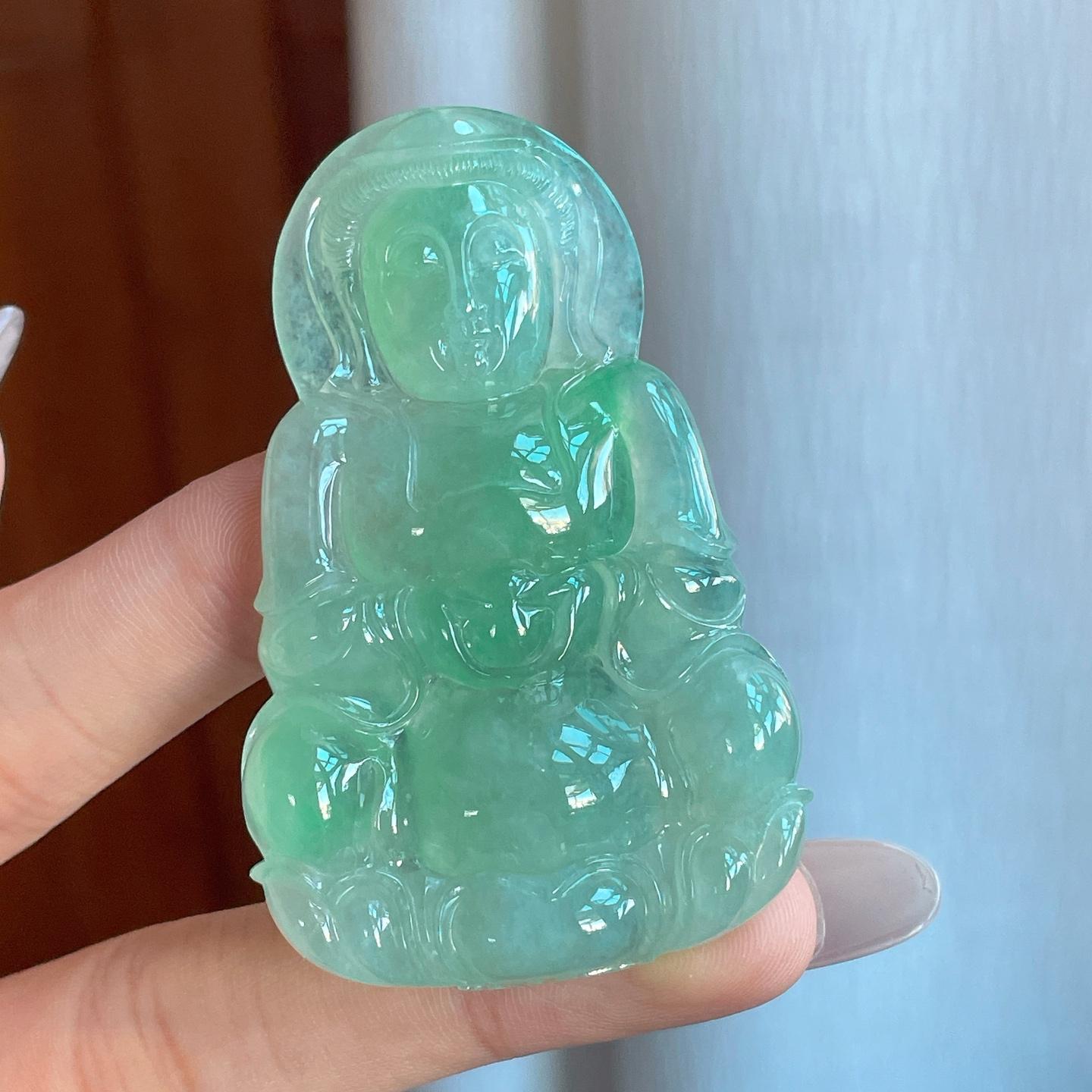 糯冰晴底带色翡翠观音挂件（yc265779）