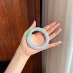 糯冰带色翡翠圆条手镯 56圈天然缅甸A货翡翠（yc440208）