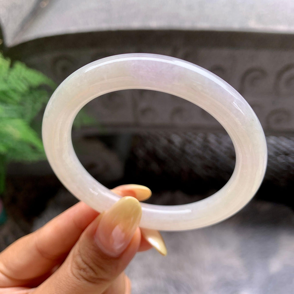 小圈口 细糯种带底色圆条手镯51.6圈 天然缅甸A货翡翠（yc481911）