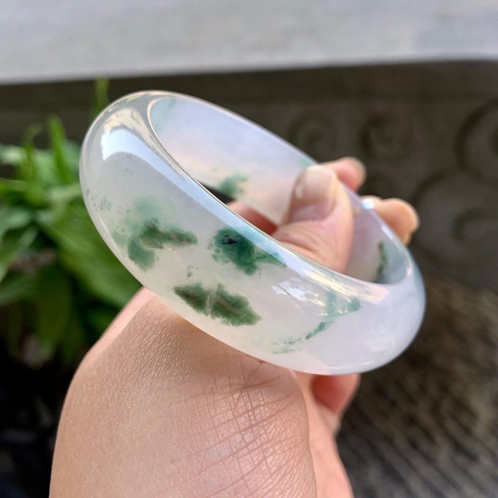 糯冰种飘花宽版轮胎手镯（56.8mm）（yc309460）