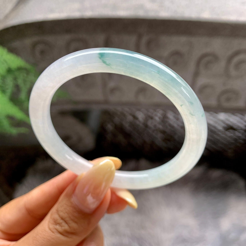 小圈口 糯冰种飘花圆条手镯53圈 天然缅甸A货翡翠（yc481913）
