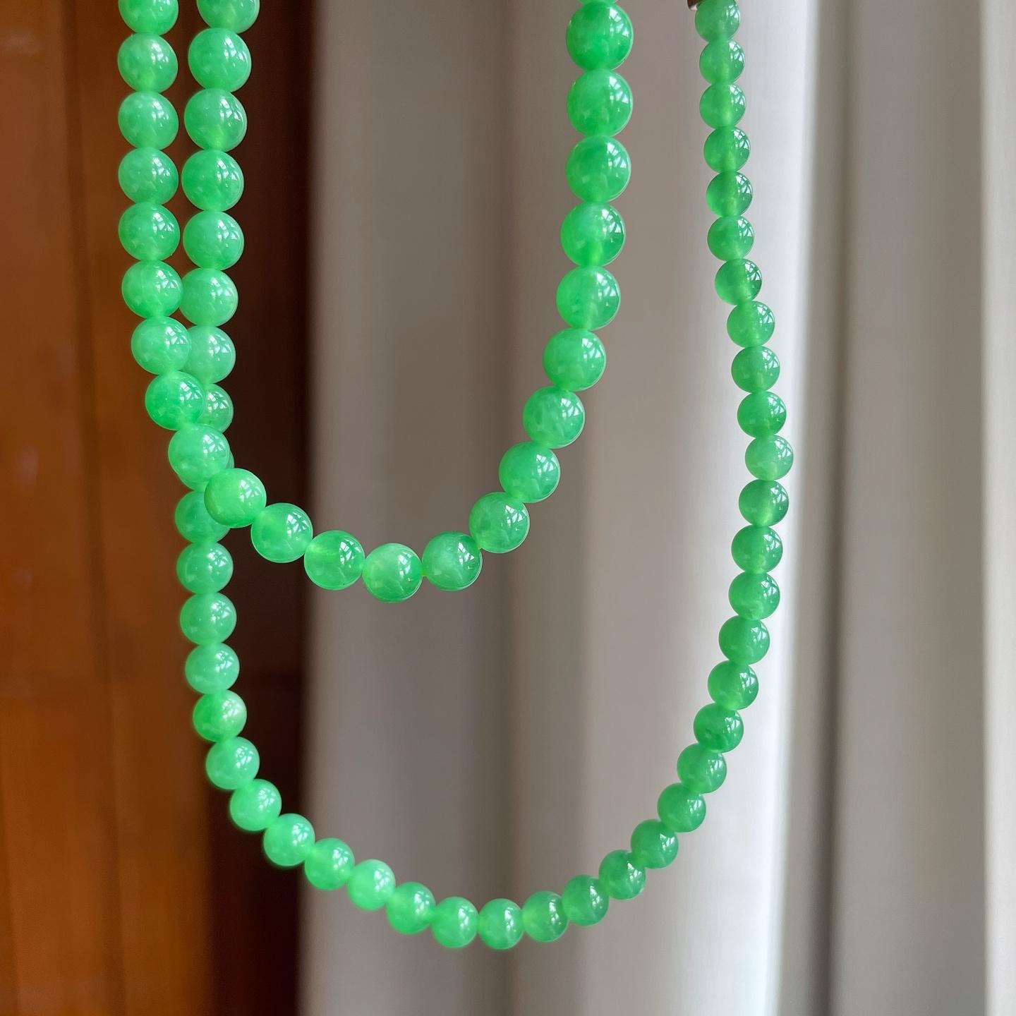 糯冰果绿满绿翡翠珠串项链（yc247170）