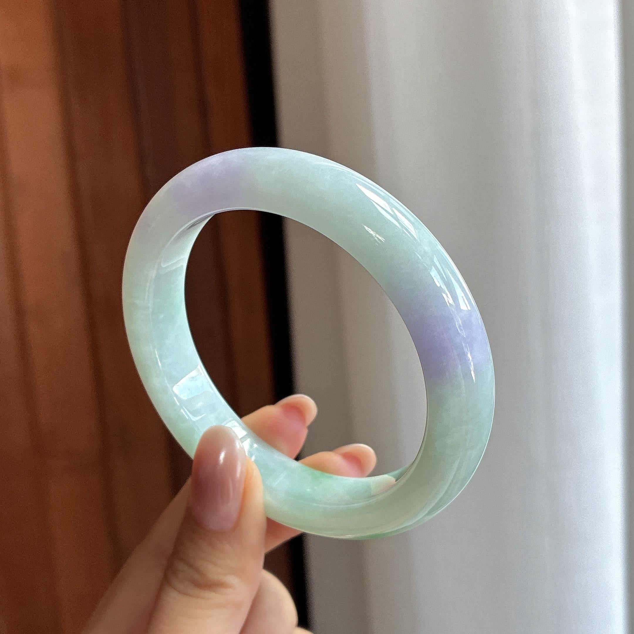 糯冰春带彩正圈平安镯 58圈 天然缅甸A货翡翠（yc698890）