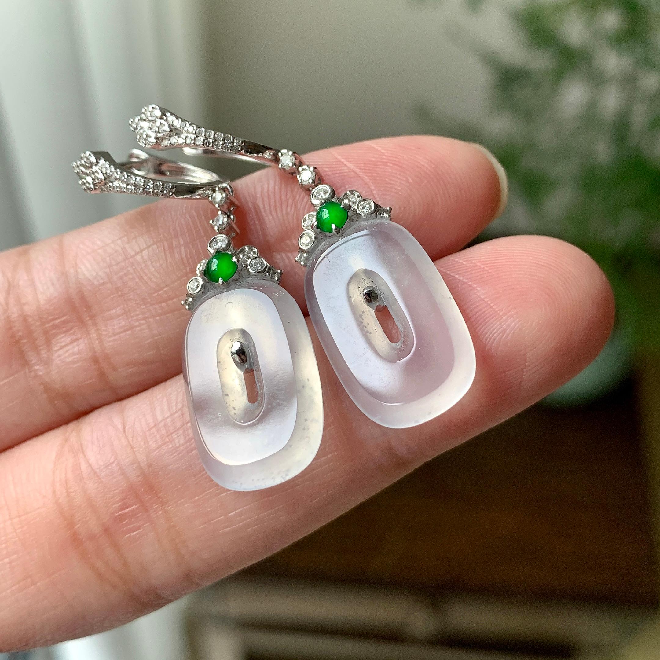 18K金钻镶糯冰种无色方糖耳坠（yc248184）