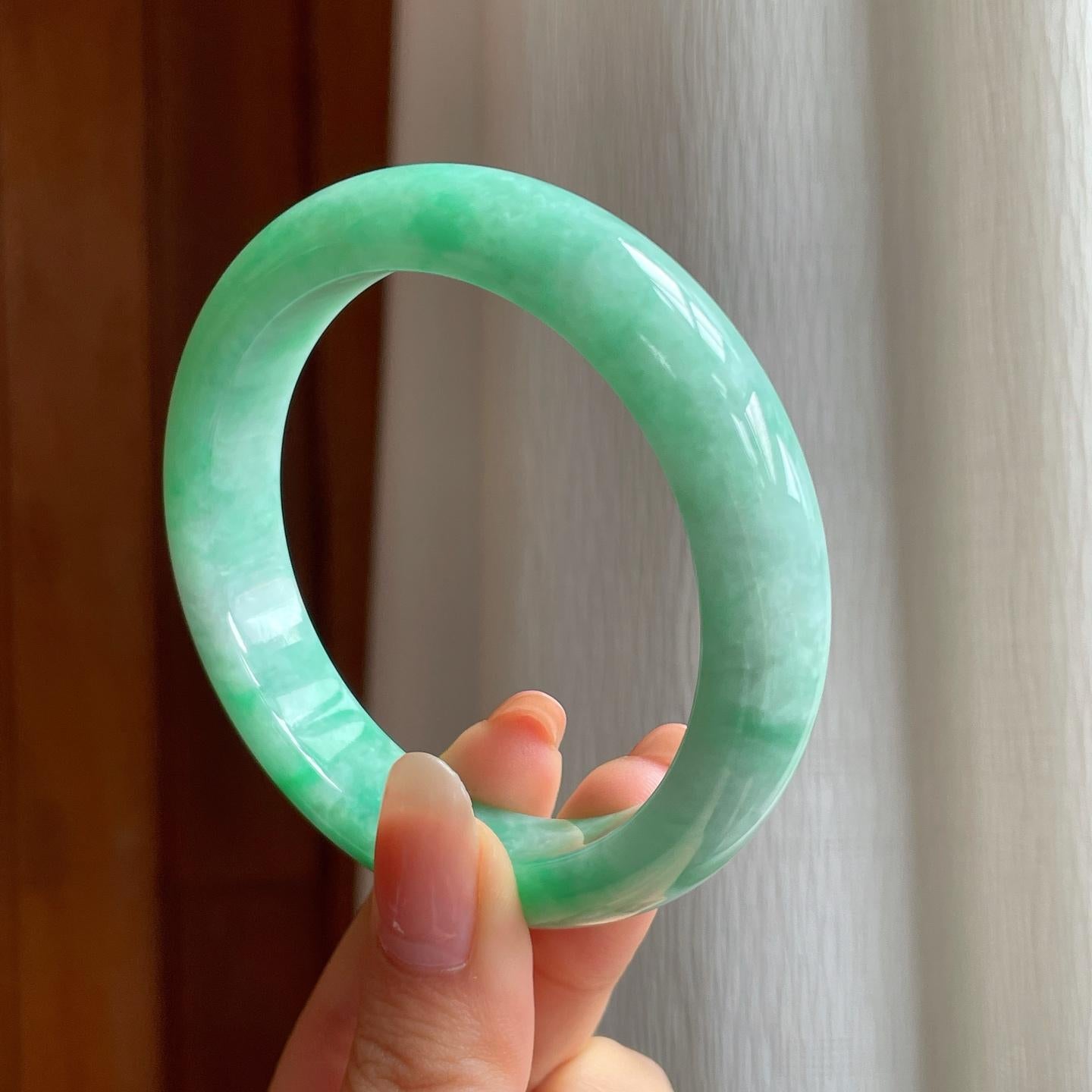 糯冰果绿翡翠平安镯（57.8mm)（yc347292）