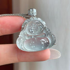 18k金镶冰玻种雪花棉翡翠佛公（yc263541）