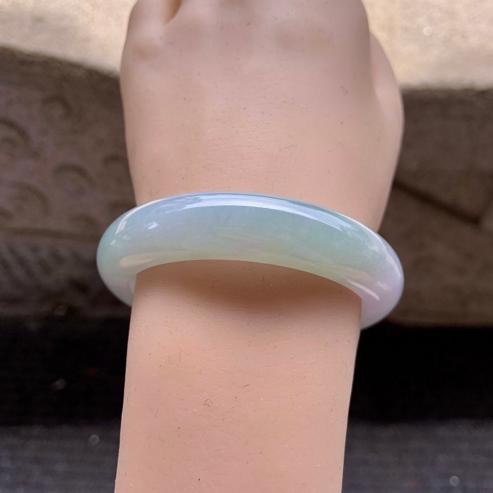 糯冰淡春彩翡翠平安镯（54.7mm）（TF06250009）