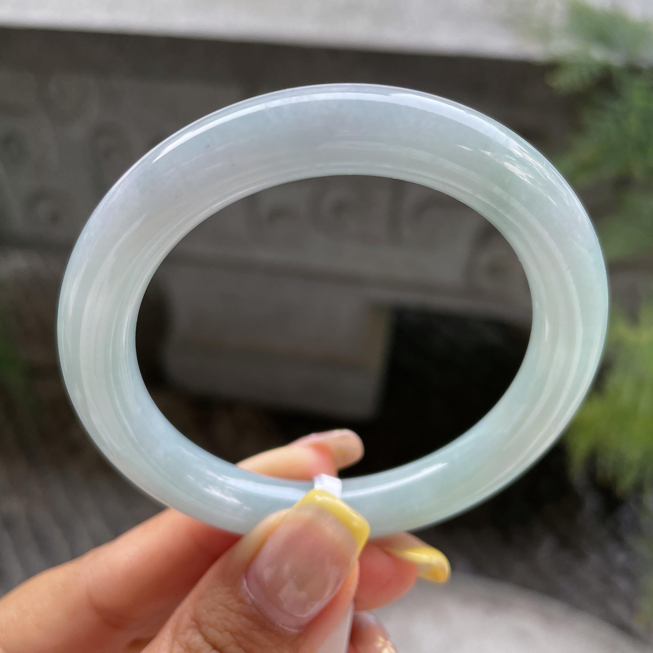 小圈口    细糯种蓝底圆条手镯53.6圈      天然缅甸A货翡翠（yc387374）