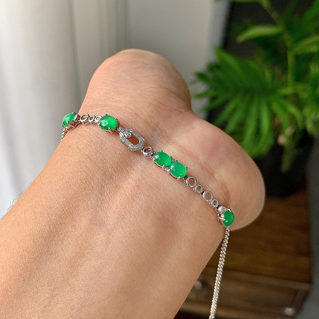 18k金钻镶冰种满绿蛋面手链（yc215983）