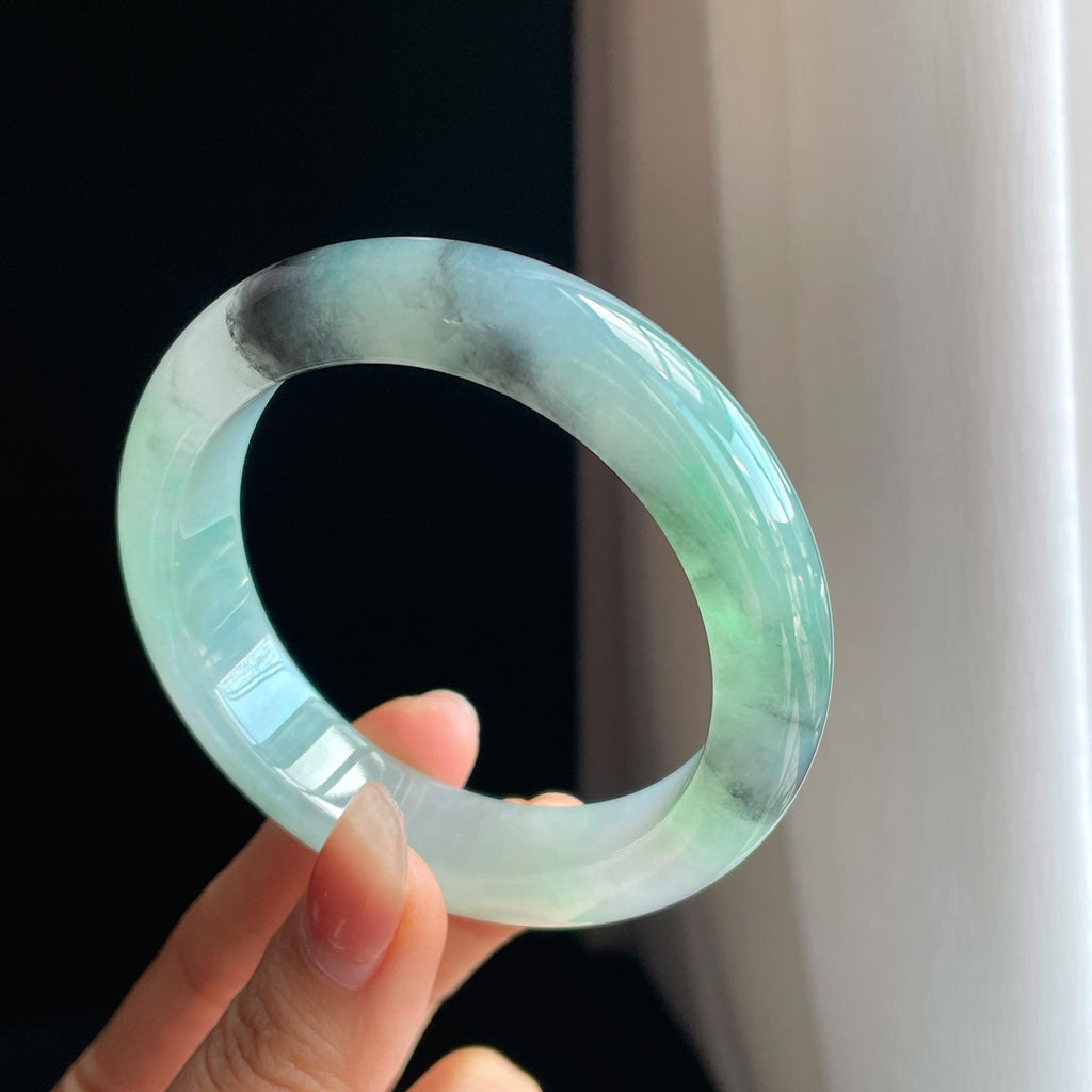 冰种水墨花翡翠平安镯（56.7mm)（yc323697）