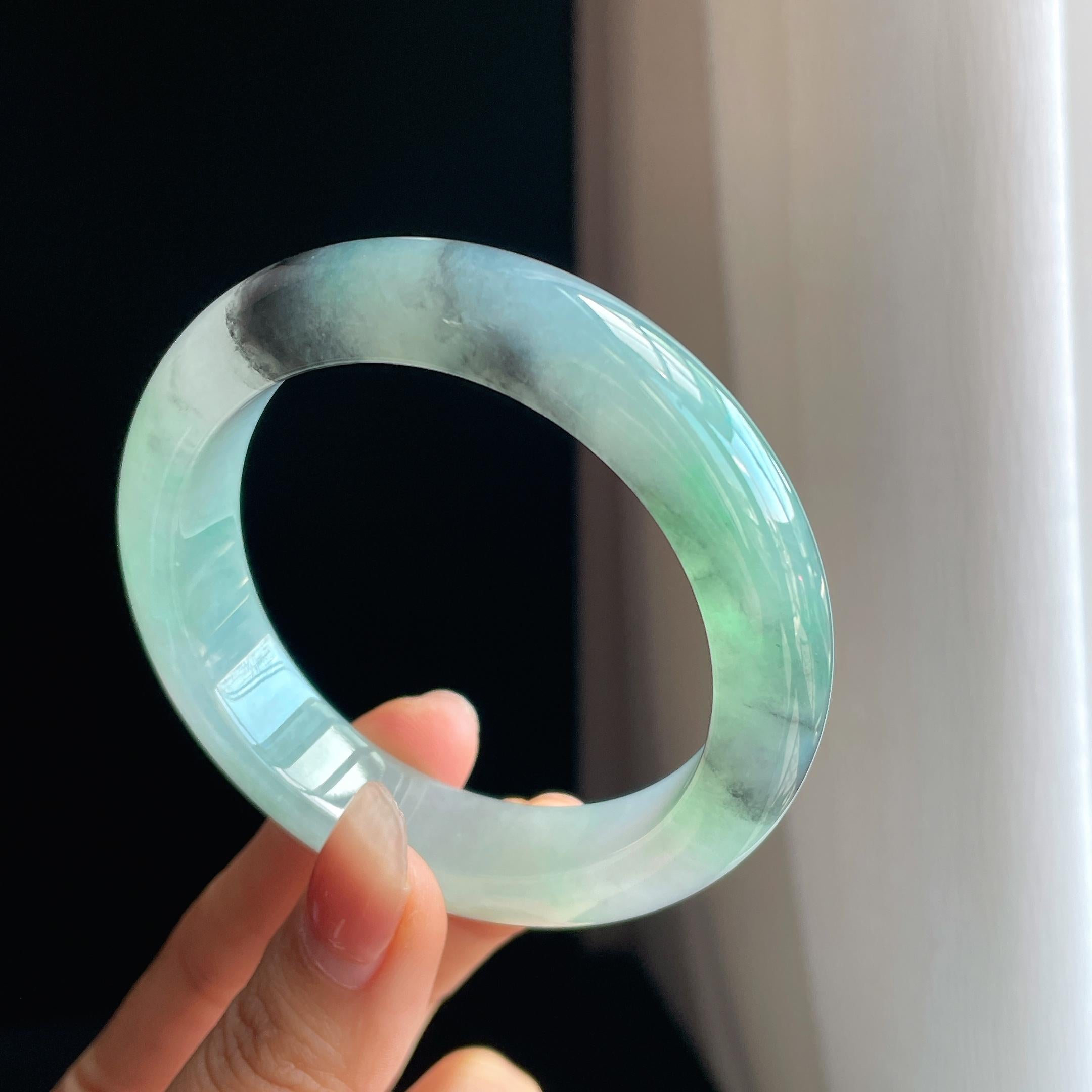 冰种水墨花翡翠平安镯（56.7mm)（yc323697）