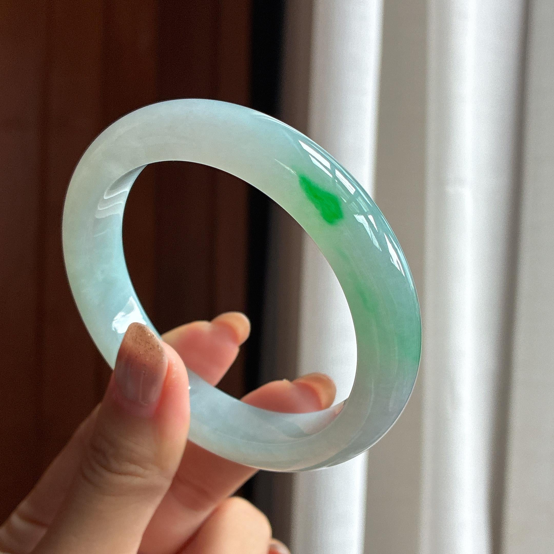 Vòng tay bình an khẩu lớn, nước hạt gạo đá băng có màu, khẩu 60, Ngọc phỉ thúy tự nhiên loại A Myanmar (yc451499)
