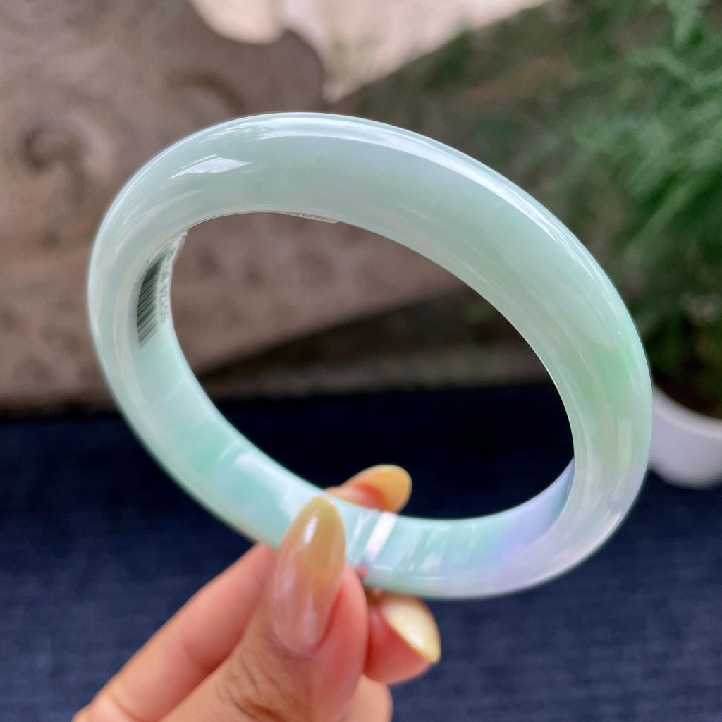 大圈口 细糯种春彩正圈平安镯60圈 天然缅甸A货翡翠（yc464073）