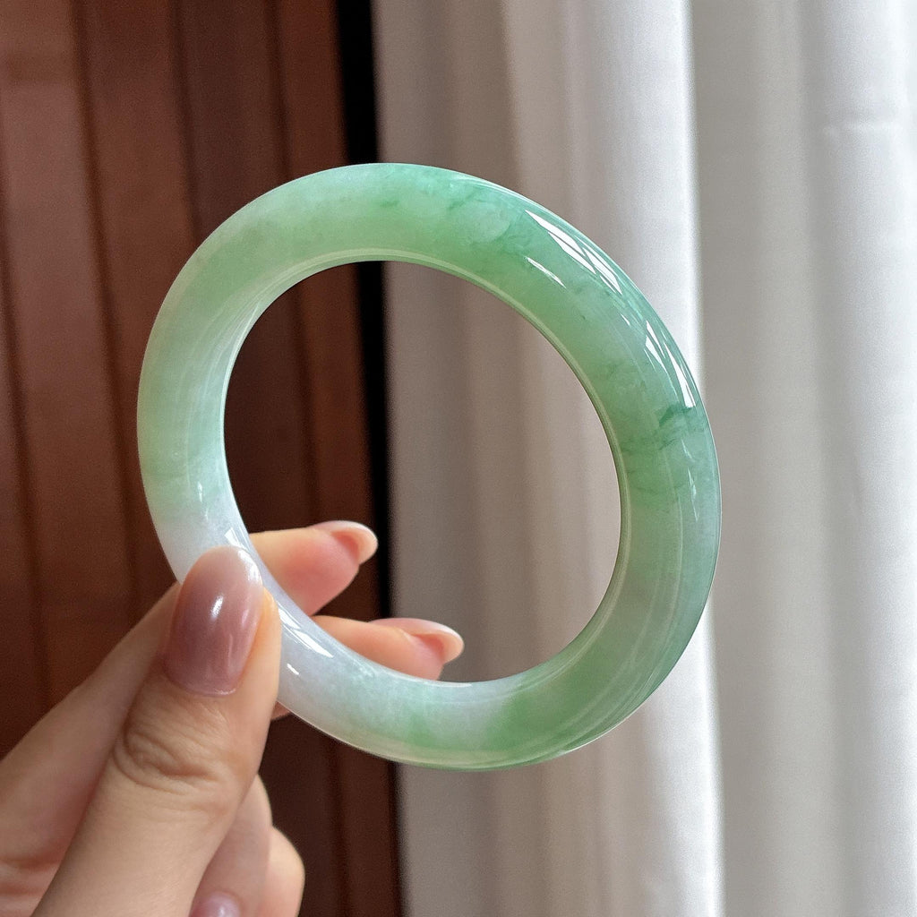 糯冰晴底飘花圆条手镯 56圈 天然缅甸A货翡翠（yc525800）