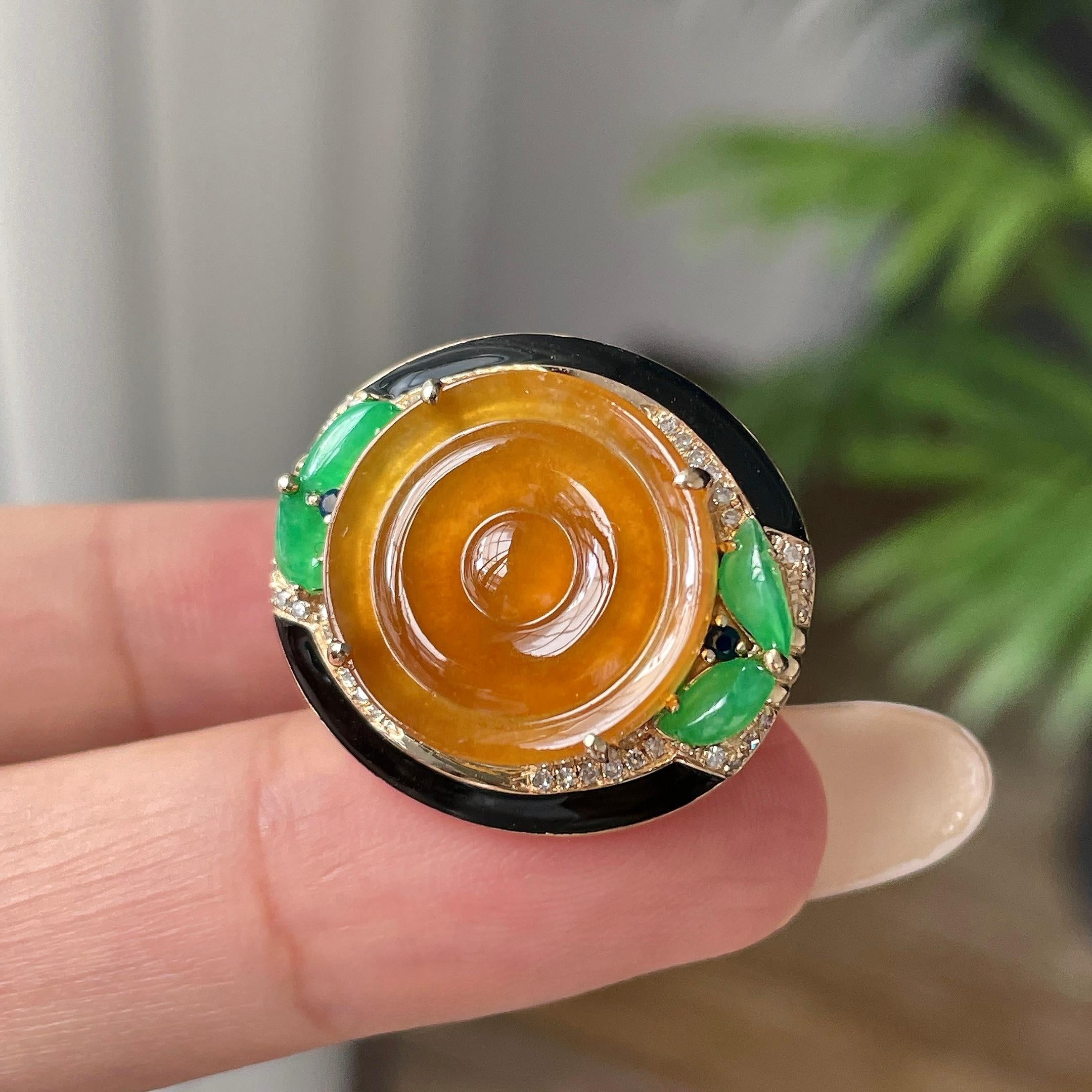 18k金镶冰种黄翡随型戒指         天然缅甸A货翡翠（yc421351）