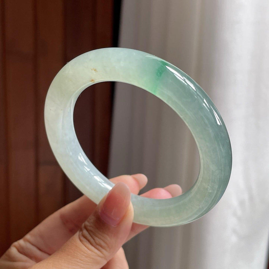 冰种起光晴底飘绿圆条手镯 54圈 天然缅甸A货翡翠（yc693851）