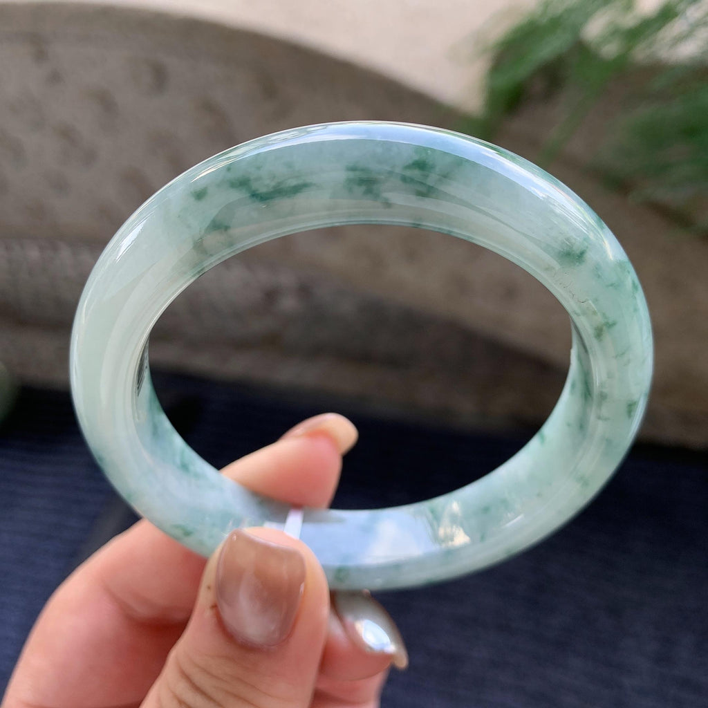 细糯种飘蓝花正圈平安镯  57.3圈口  天然缅甸A货翡翠（yc424745）