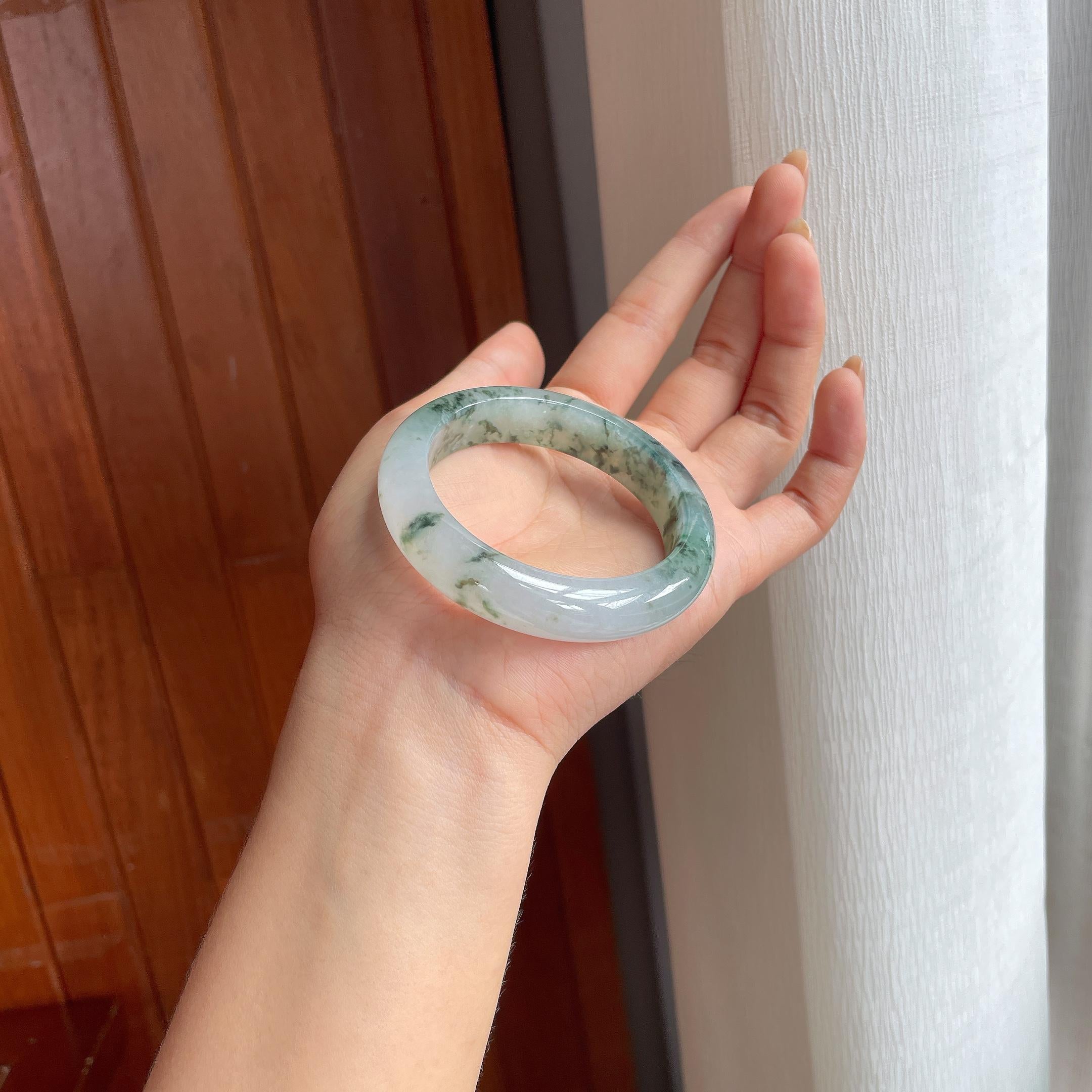 冰种水墨花 飘花翡翠平安镯（53mm）（yc404785）