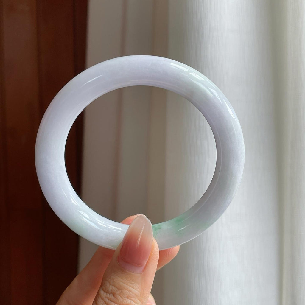 糯冰淡春底带色翡翠圆条手镯（59.5mm）（yc312893）