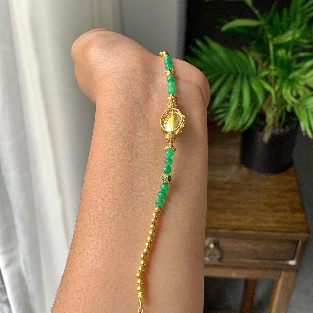 18k金糯冰种满绿蛋面手链（yc233835）