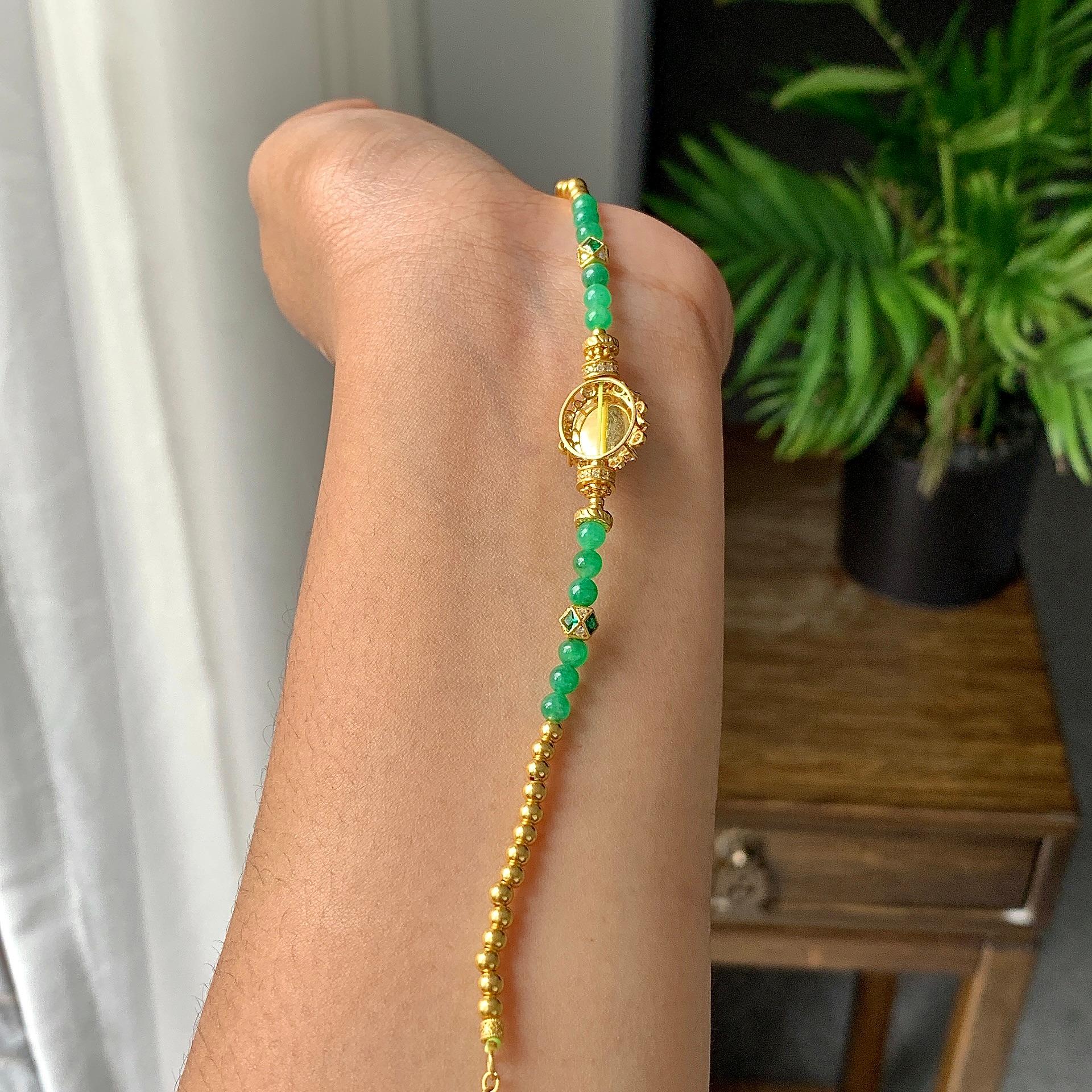 18k金糯冰种满绿蛋面手链（yc233835）