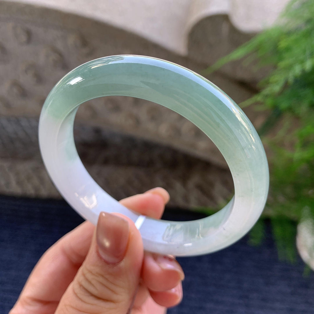 细糯种油青半山水正圈平安镯 55圈口 天然缅甸A货翡翠（yc347583）