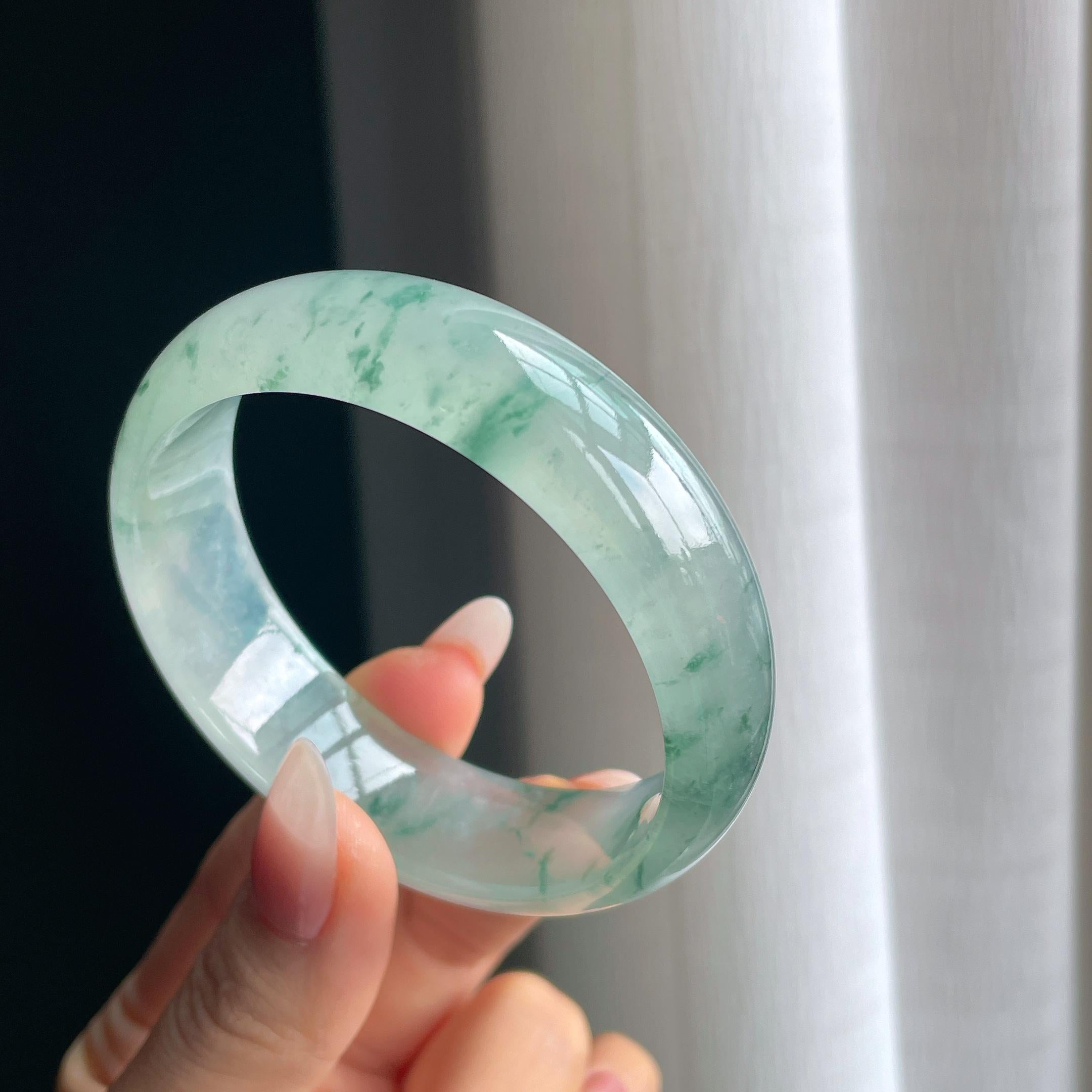 冰种飘花翡翠平安镯（56.5mm）（yc294861）