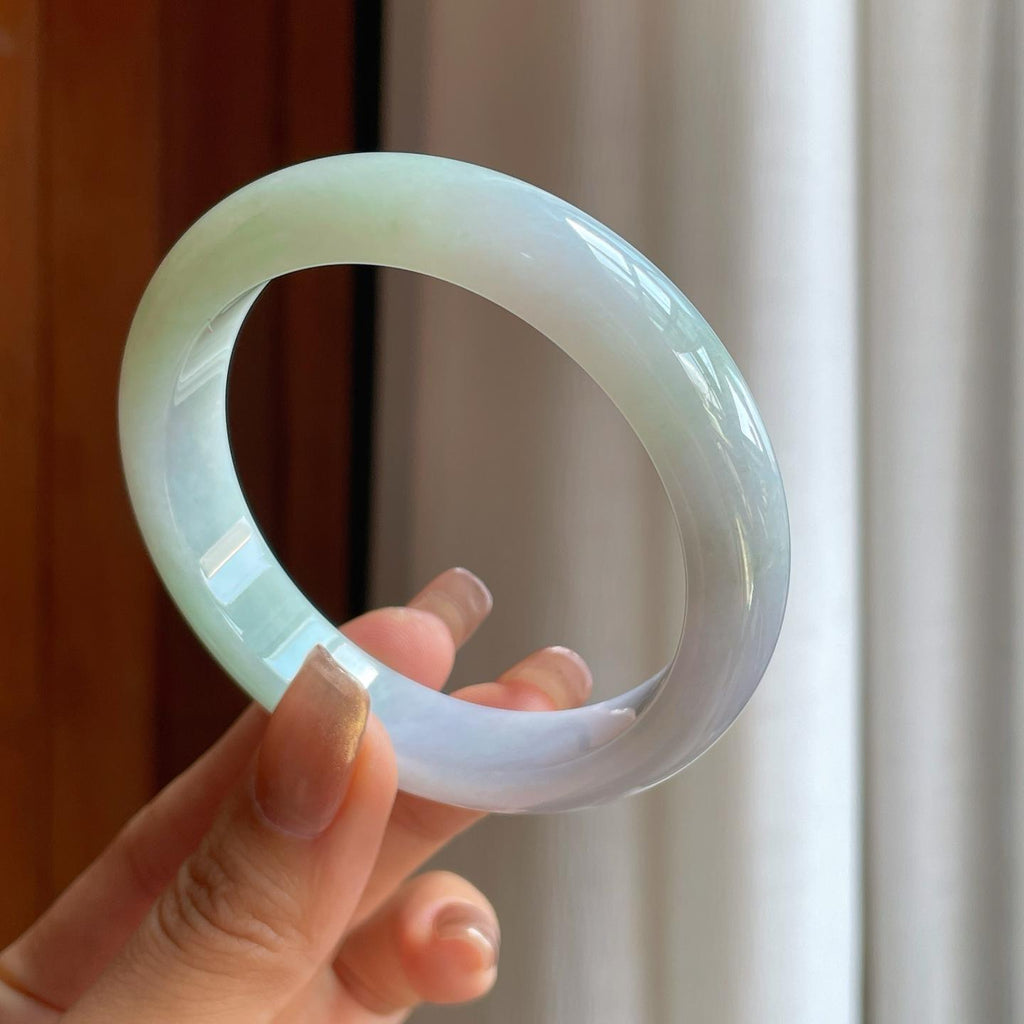 糯冰淡春彩翡翠平安镯（58.6mm）（yc373906）