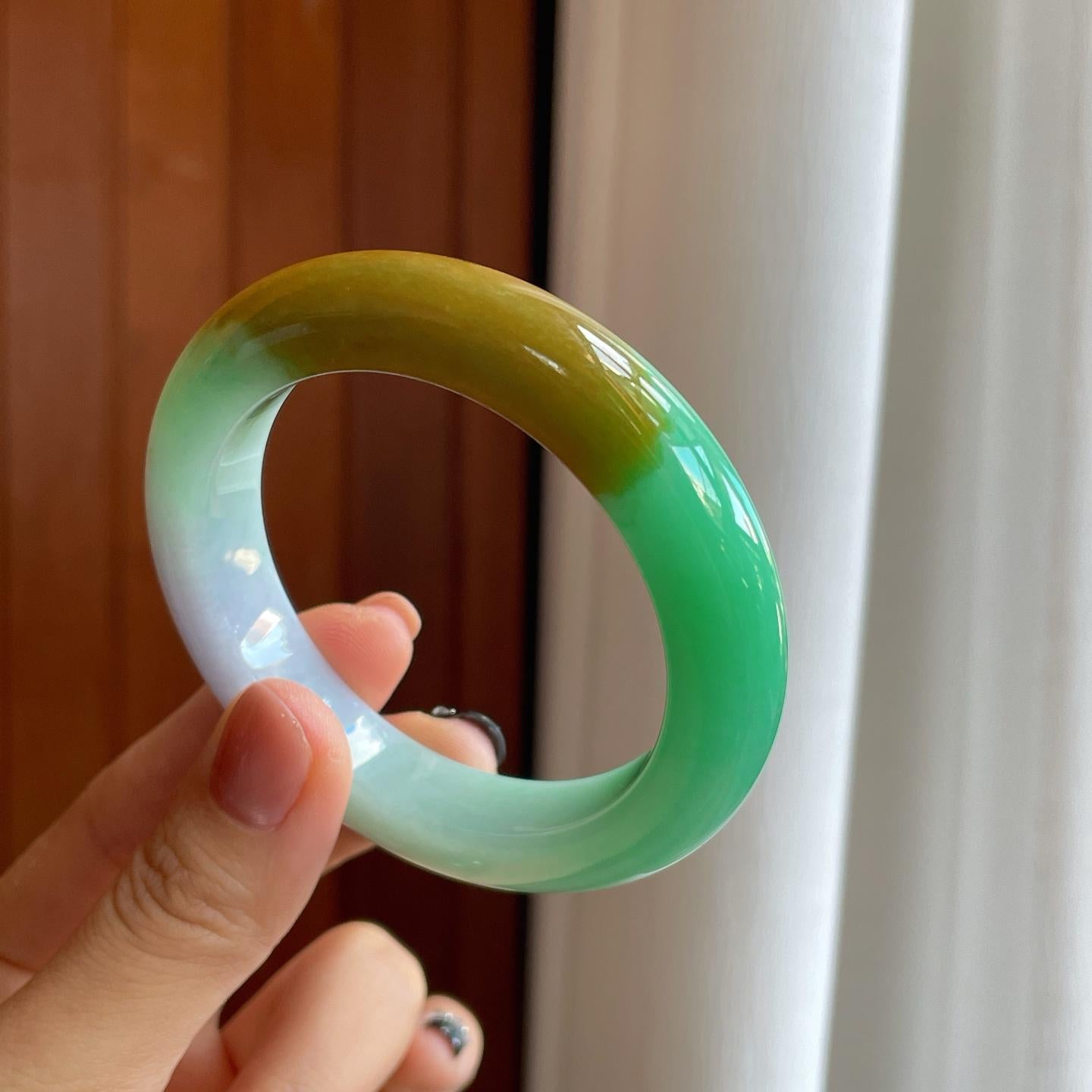细糯冰三彩特色翡翠平安镯（53.8mm）（yc276463）