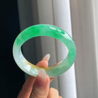 糯冰黄加绿翡翠平安镯（53mm）（yc294864）