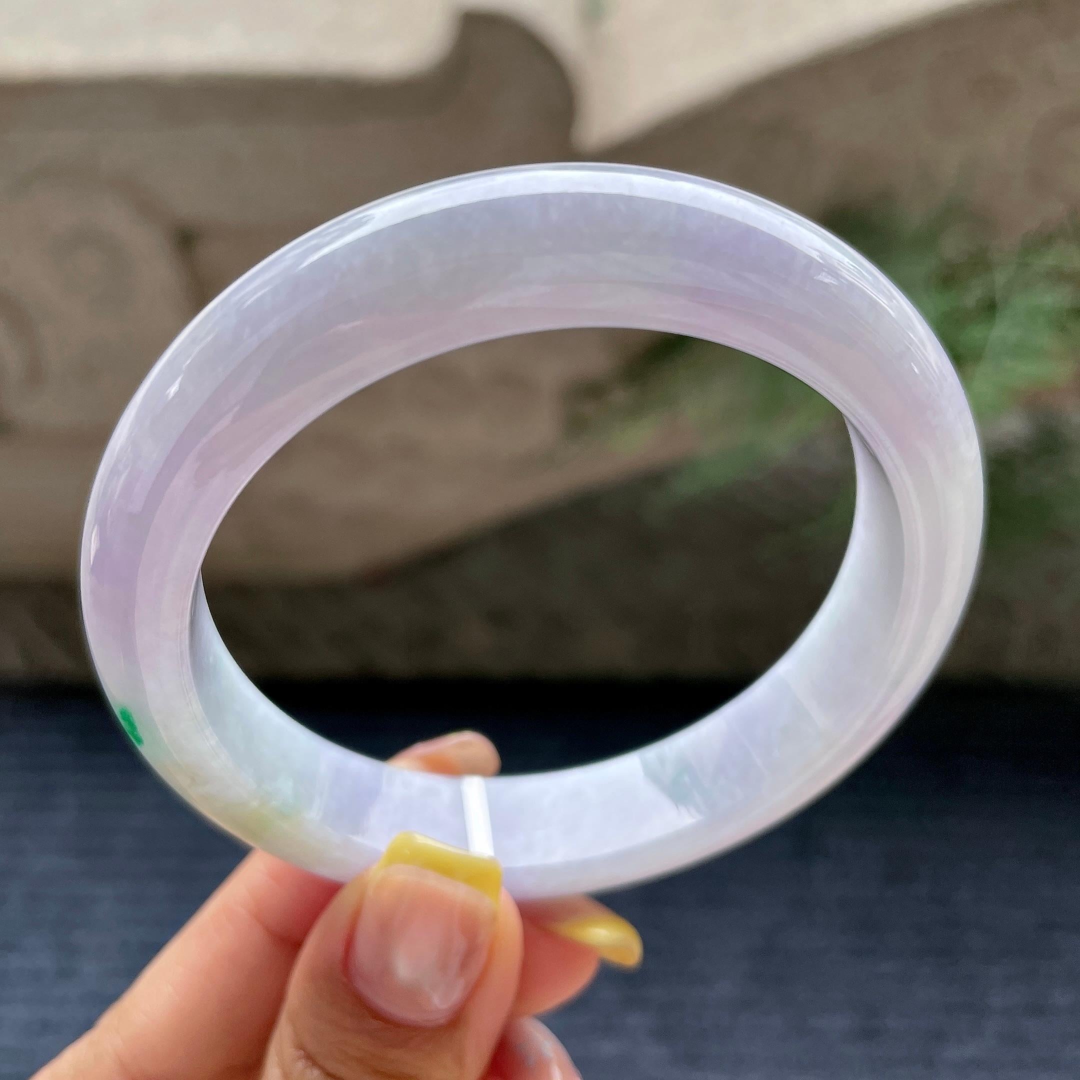 大圈口   糯种紫罗兰飘绿正圈平安镯58.2圈    天然缅甸A货翡翠（yc376051）