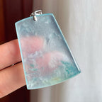 18k金扣冰玻种飘花翡翠山水牌（yc248489）